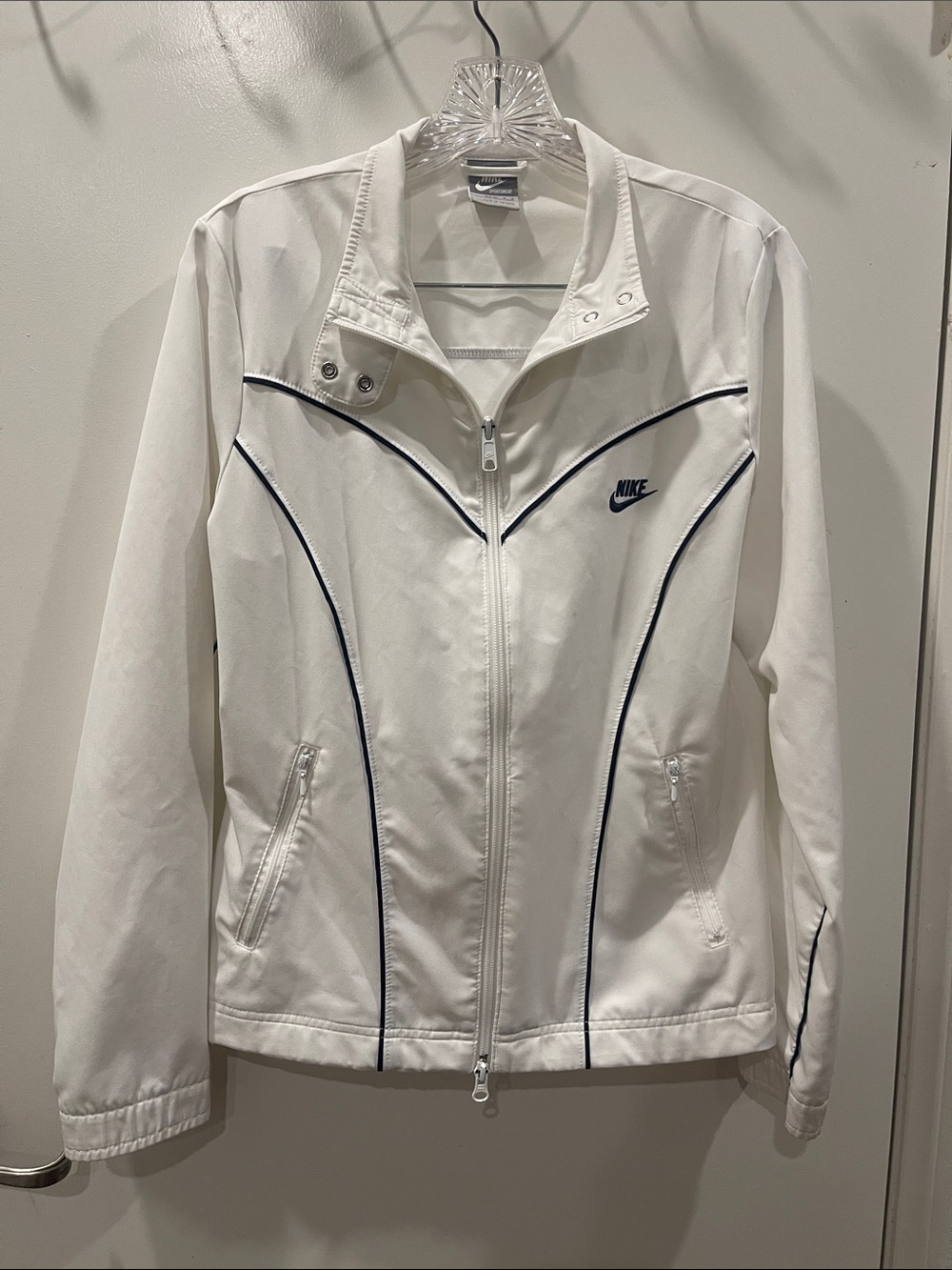 Nike Women's White Track Zip Jacket with Navy Piping